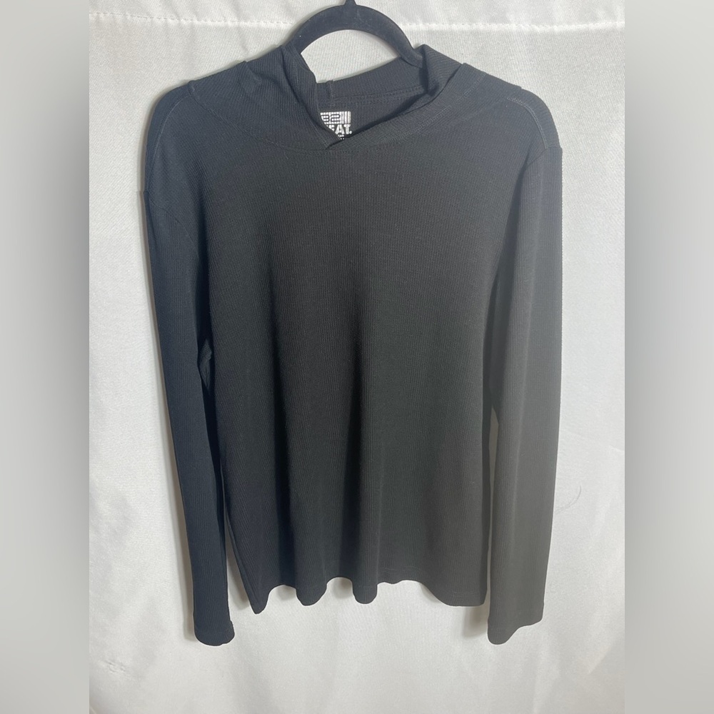 32 Degrees Heat Black Waffle Knit Hoodie Sleepwear Top Men's Medium